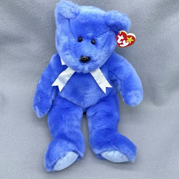 Clubby II Teddy Bear Blue Purple 1999 13" Vtg TY Beanie Buddy Plush Stuffed Toy - Picture 4 of 12